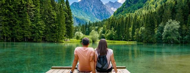 Couple looking out at a lake